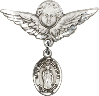 Sterling Silver Large Angel w/Wings St. Thomas A Becket Baby Badge - Engravable