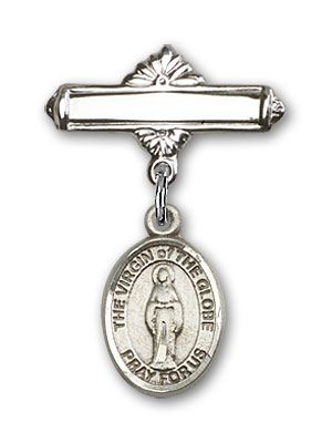 Sterling Silver Polished Badge Pin Virgin of the Globe Baby Badge - Engravable
