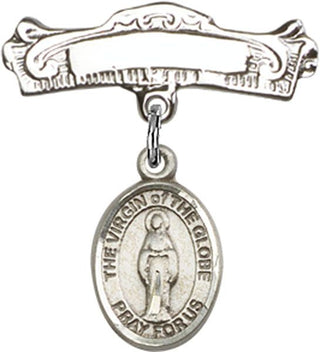 Sterling Silver Badge Pin Virgin of the Globe Baby Badge - Engravable