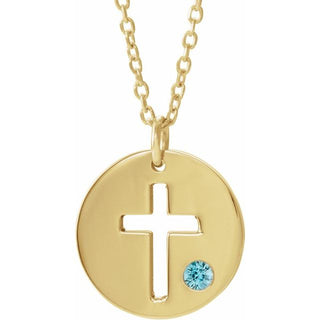14K Yellow Natural Zircon Pierced Cross Disc 16-18" Necklace