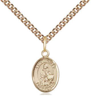 14kt Gold Saint Giles Medal Engraved Catholic Saint Jewelry