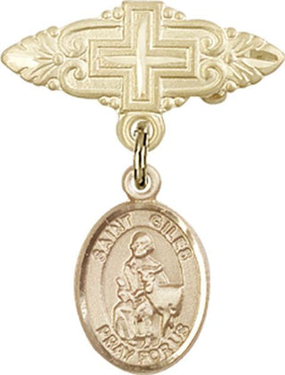 14kt Gold Filled Badge Pin With Cross St. Giles Baby Badge - Engravable