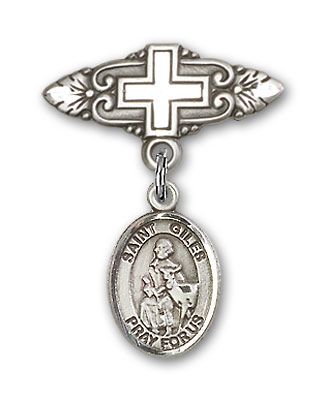 Sterling Silver Badge Pin With Cross St. Giles Baby Badge - Engravable