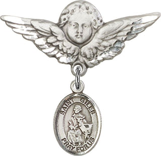 Sterling Silver Large Angel w/Wings St. Giles Baby Badge - Engravable