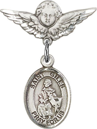 Sterling Silver Small Angel w/Wings St. Giles Baby Badge - Engravable