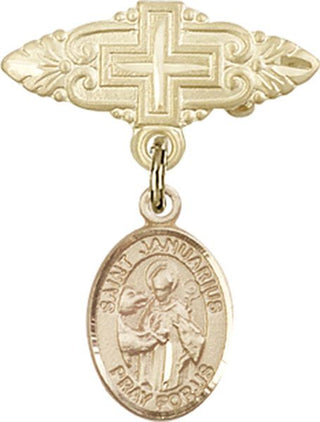 14kt Gold Filled Badge Pin With Cross St. Januarius Baby Badge - Engravable