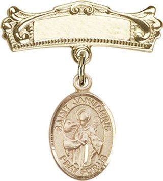 14kt Gold Badge Pin St. Januarius Baby Badge - Engravable