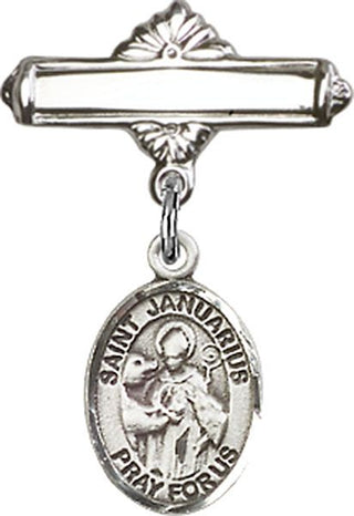Sterling Silver Polished Badge Pin St. Januarius Baby Badge - Engravable