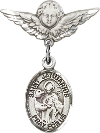 Sterling Silver Small Angel w/Wings St. Januarius Baby Badge - Engravable