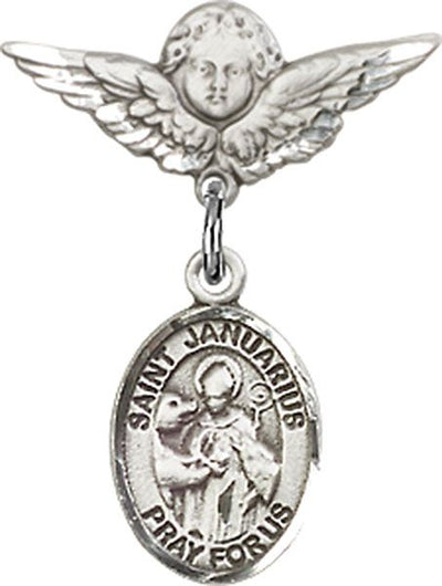 Sterling Silver Small Angel w/Wings St. Januarius Baby Badge - Engravable
