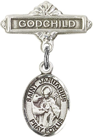 Sterling Silver Godchild St. Januarius Baby Badge - Engravable