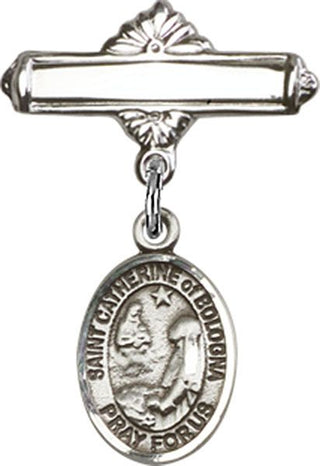Sterling Silver Polished Badge Pin St. Catherine of Bologna Baby Badge - Engravable