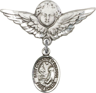 Sterling Silver Large Angel w/Wings St. Catherine of Bologna Baby Badge - Engravable