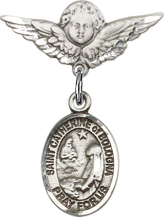 Sterling Silver Small Angel w/Wings St. Catherine of Bologna Baby Badge - Engravable