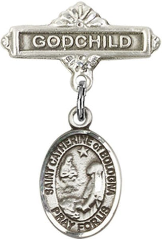 Sterling Silver Godchild St. Catherine of Bologna Baby Badge - Engravable