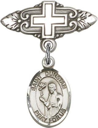 Sterling Silver Badge Pin With Cross St. Dunstan Baby Badge - Engravable