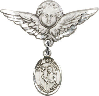 Sterling Silver Large Angel w/Wings St. Dunstan Baby Badge - Engravable