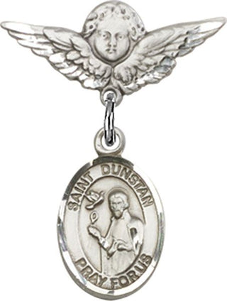 Sterling Silver Small Angel w/Wings St. Dunstan Baby Badge - Engravable