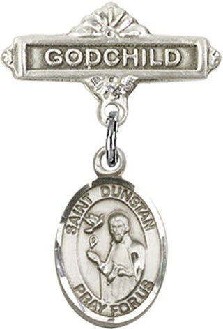 Sterling Silver Godchild St. Dunstan Baby Badge - Engravable