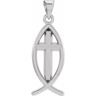 Sterling Silver 17x8 mm Fish with Cross Pendant
