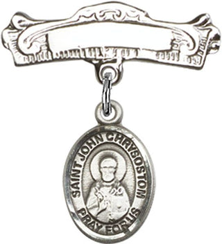 Sterling Silver Badge Pin St. John Chrysostom Baby Badge - Engravable