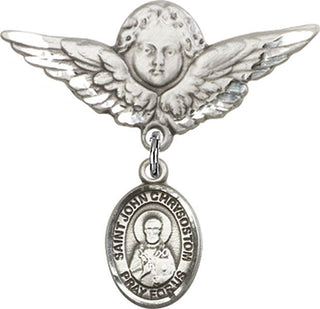 Sterling Silver Large Angel w/Wings St. John Chrysostom Baby Badge - Engravable