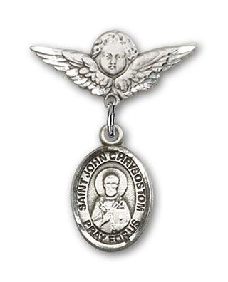 Sterling Silver Small Angel w/Wings St. John Chrysostom Baby Badge - Engravable