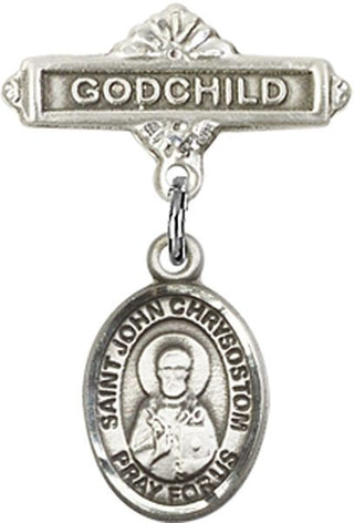 Sterling Silver Godchild St. John Chrysostom Baby Badge - Engravable
