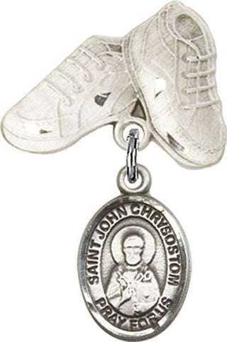 Sterling Silver Baby Boots St. John Chrysostom Baby Badge - Engravable