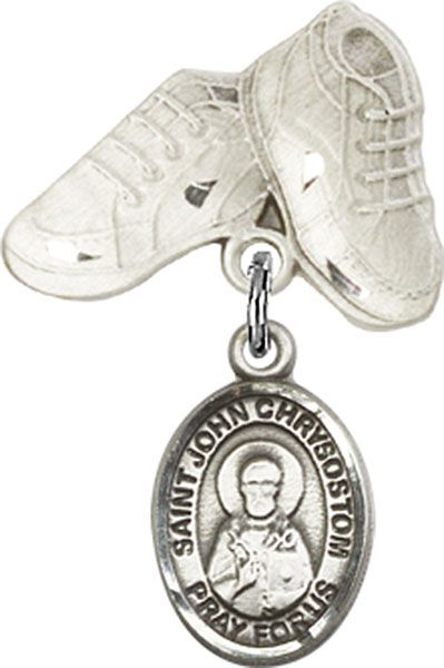 Sterling Silver Baby Boots St. John Chrysostom Baby Badge - Engravable