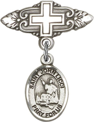 Sterling Silver Badge Pin With Cross St. John Licci Baby Badge - Engravable