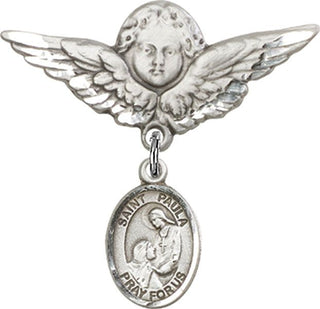 Sterling Silver Large Angel w/Wings St. Paula Baby Badge - Engravable