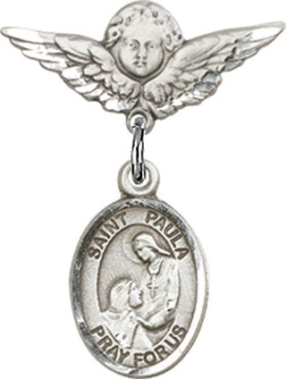 Sterling Silver Small Angel w/Wings St. Paula Baby Badge - Engravable