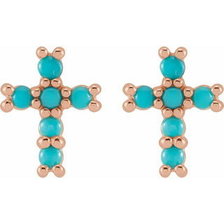 14K Rose Natural Turquoise Cross Earrings