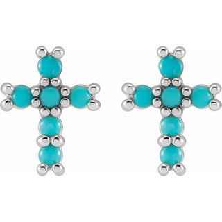 Platinum Natural Turquoise Cross Earrings