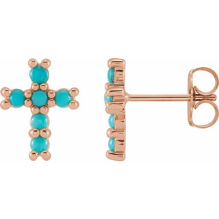 14K Rose Natural Turquoise Cross Earrings