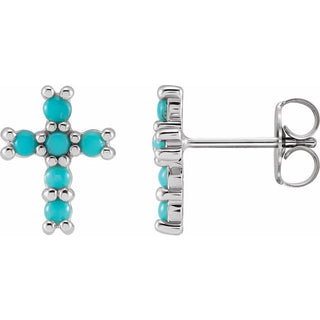 14K White Natural Turquoise Cross Earrings