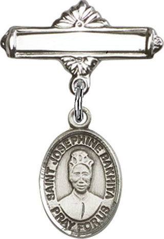 Sterling Silver Polished Badge Pin St. Josephine Bakhita Baby Badge - Engravable