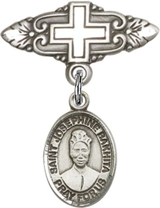Sterling Silver Badge Pin With Cross St. Josephine Bakhita Baby Badge - Engravable