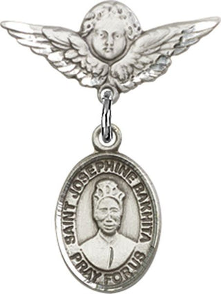 Sterling Silver Small Angel w/Wings St. Josephine Bakhita Baby Badge - Engravable