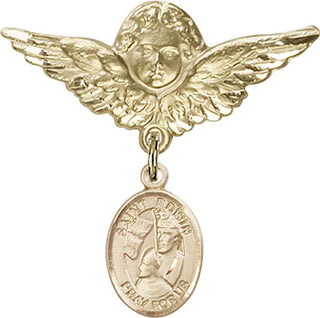 14kt Gold Filled Large Angel w/Wings St. Edwin Baby Badge - Engravable