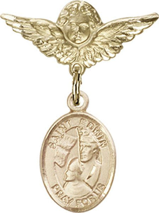 14kt Gold Small Angel w/Wings St. Edwin Baby Badge - Engravable