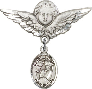 Sterling Silver Large Angel w/Wings St. Edwin Baby Badge - Engravable