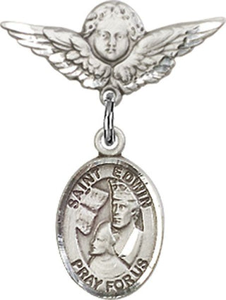 Sterling Silver Small Angel w/Wings St. Edwin Baby Badge - Engravable