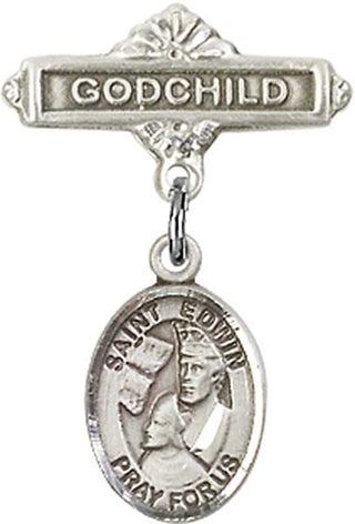 Sterling Silver Godchild St. Edwin Baby Badge - Engravable