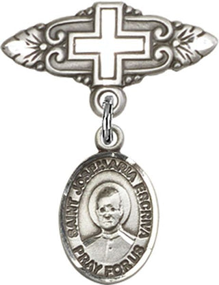 Sterling Silver Badge Pin With Cross St. Josemaria Escriva Baby Badge - Engravable