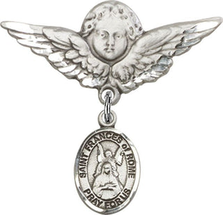 Sterling Silver Large Angel w/Wings St. Frances of Rome Baby Badge - Engravable