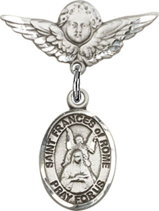 Sterling Silver Small Angel w/Wings St. Frances of Rome Baby Badge - Engravable