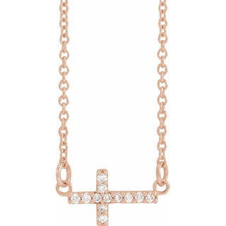14K Rose .05 CTW Natural Diamond Sideways Cross 16-18" Necklace