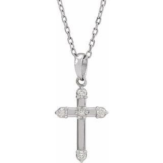 Sterling Silver .07 CTW Natural Diamond Cross 16-18" Necklace